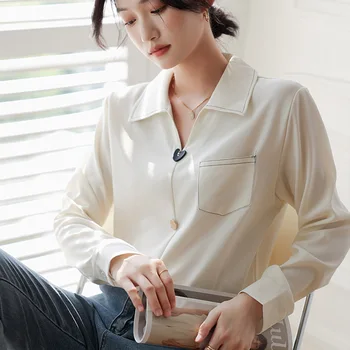 Весенняя новая рубашка с длинным рукавом, женский воротник поло в корейском стиле, шикарная блузка, модный офисный женский блуза