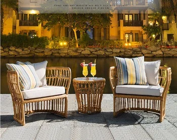 Комбинированный диван из ротанга Во внутреннем дворе виллы, Терраса для отдыха, Мебель из ротанга на заказ