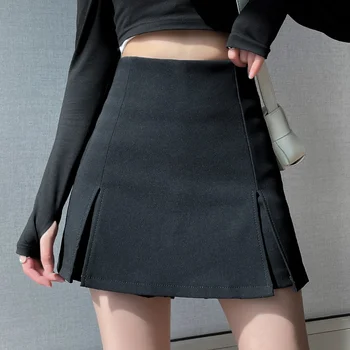 Женская сумка с высокой талией, Новый стиль 2022, летняя сексуальная сумка, короткие брюки на бедрах, черная юбка трапециевидной формы с разрезом.