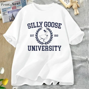 Футболки Silly Goose University для женщин и мужчин, футболки со смешным рисунком, Летние хлопковые пуловеры с коротким рукавом, Уличная женская одежда