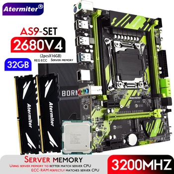 Материнская плата Atermiter X99 AS9 в комплекте с процессором Xeon E5 2680 V4 CPU LGA 2011-3 DDR4 32 ГБ 2X16 ГБ оперативной памяти 3200 МГц REG ECC RAM