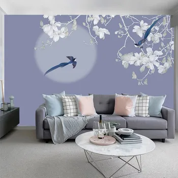 Новые китайские цветы магнолии и птицы ручной росписи, Пользовательские 3D-фрески, детские обои, самоклеящиеся обои, гостиная,
