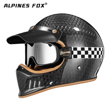 Мотоциклетный шлем в стиле ретро из углеродного волокна с полным покрытием Four Seasons, легкий Шлем для мотокросса, Винтажный Casco DOT одобрен