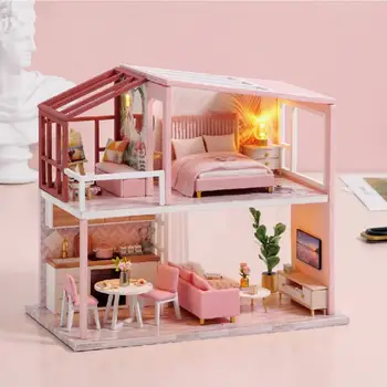 Мини DIY миниатюрный кукольный дом Пылезащитная светодиодная модель здания Обучающая детская игрушка