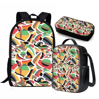 Цветной блок, абстрактная геометрия, индивидуальная печать по запросу 2023, Новый стиль, 17-дюймовый студенческий рюкзак, сумка для ланча, сумки для карандашей, комплект из 3 предметов