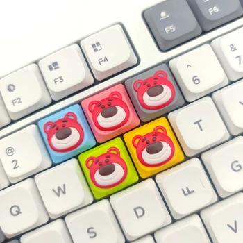 Красочные колпачки из смолы с рисунком клубничного мишки для низкопрофильных переключателей Gateron Cherry Mx, механическая крышка для клавиш игровой клавиатуры