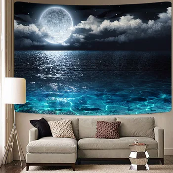 Уникальный Ночной вид волны гобелен луна море фоновая ткань 3D принт настенное Покрывало инди декор комнаты Скатерти tap36