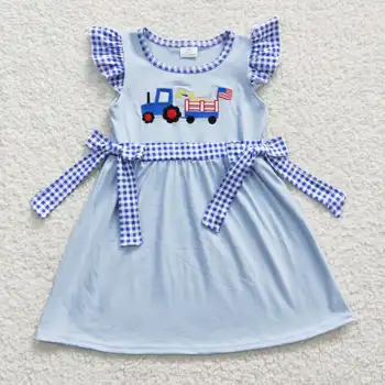 2023, 4 Июля, бутик RTS Kids, одежда для малышей, Летние синие платья с аппликацией для девочек, Цельные детские платья