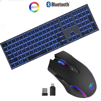Беспроводная комбинированная клавиатура и мышь с 7 цветами подсветки, полноразмерный набор клавиатуры и мыши, перезаряжаемый набор клавиатуры Bluetooth