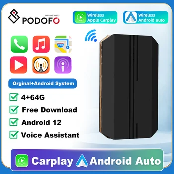 Podofo USB Wireless CarPlay Проводной Android Auto AI Box Автомобильный мультимедийный плеер GPS Bluetooth Android 12 CarPlay Auto Connect