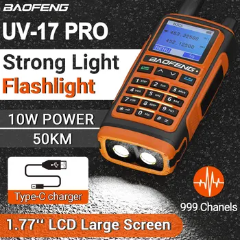 Baofeng UV-17 Pro Портативная Рация 10 Вт Высокой Мощности USB-C Зарядное Устройство 999CH Светодиодный Фонарик VHF UHF для Охоты FM-радиосвязь UV-5R