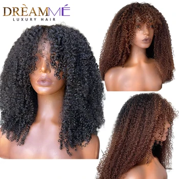 Кудрявый парик с челкой 13х4 Парики из человеческих волос на шнурке спереди для чернокожих женщин, предварительно выщипанные 250% Парики на шнурке спереди бразильские