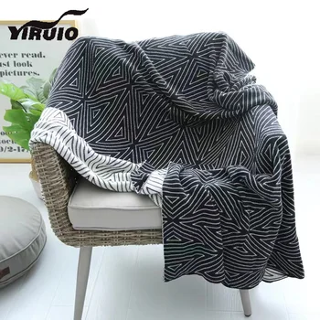 YIRUIO Classic Треугольное Жаккардовое Вязаное одеяло, Мягкое Толстое Пушистое Хлопчатобумажное покрывало На кровать, чехол для дивана, черно-серые одеяла