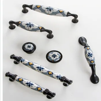 Винтажная керамическая ручка для выдвижного ящика мебели Villatic синего цвета, ручки европейских кухонных шкафов для мебельной фурнитуры