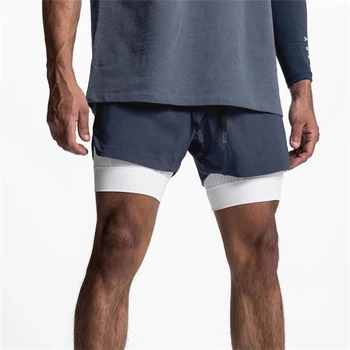 Летние спортивные шорты 2 в 1, мужские тренировочные быстросохнущие дышащие шорты-стрейч С эластичной резинкой на талии, повседневные брюки