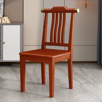 Обеденный стул для дома, гостиной, столовой со спинкой, обеденный стул в отеле, Новый китайский стиль, массив дерева, Винтажный кожаный стул с подушкой
