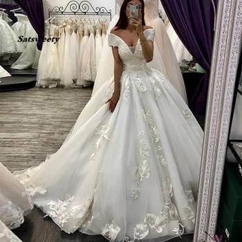 Роскошные арабские свадебные платья, Дубайское бальное платье, свадебное платье принцессы в стиле Кантри С открытыми плечами, аппликации, свадебные платья больших размеров