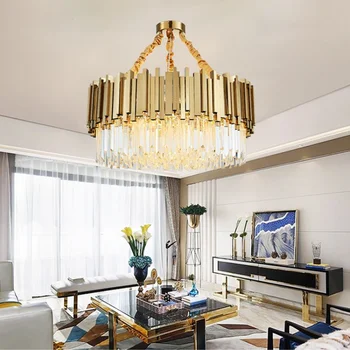 Подвесные светильники, светодиодное освещение, роскошная хрустальная люстра, круглая современная золотая гостиная, украшение гостиничного холла