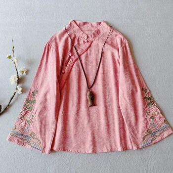 Женская футболка из хлопка и льна, вышитая пуговицами, Mri Girl с цветочным рисунком 2023, Весенне-летний модный кардиган, Женская блузка, YoYiKamomo