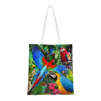 Милые Тропические попугаи, хозяйственная сумка для птиц, холщовая сумка-тоут, переносная сумка для покупок с попугаями Попугай Ара, сумки для покупок с продуктами