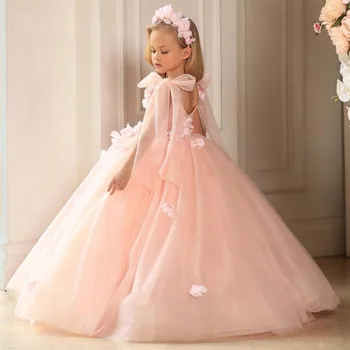 Элегантное бальное платье, платья для девочек в цветочек, 2023, аппликации, круглый вырез, без рукавов, детская принцесса для свадеб, платья для первого причастия