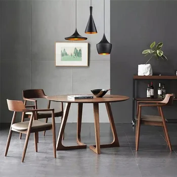 Сочетание обеденного стола и стула в минималистичном японском стиле, круглый стол из массива дерева для маленькой квартиры, Современная мебель для гостиной