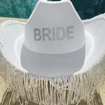 Ковбойская шляпа невесты для взрослых с блестящими буквами и кисточками из пайеток Подойдет большинству женщин для девичника