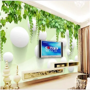wellyu Пользовательские крупномасштабные фрески зеленый лист цветок виноградная лоза 3D шар ТВ фон стены нетканые обои papel de parede