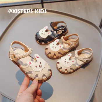 Детские сандалии с рисунком милого кролика 2023, Летние нескользящие сандалии, Летняя пляжная обувь для малышей, обувь для маленьких девочек