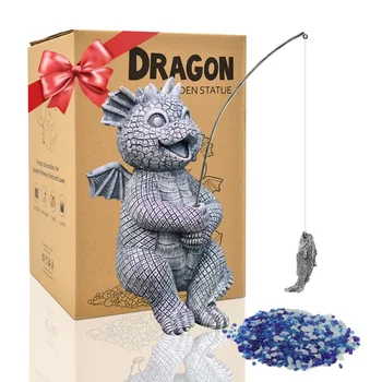 Декоративные садовые фигурки Goodeco Dragon для наружного использования - Забавные фигурки рыбацких драконов для украшения домашнего двора
