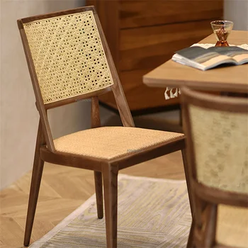 Обеденный стул из скандинавского ротанга, бытовой стул для гостиной с Ретро спинкой, мебель для дома, Японский обеденный стол из массива дерева, стулья