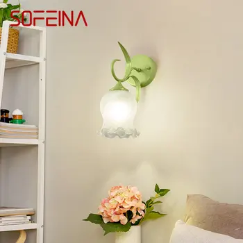 Современный интерьерный настенный светильник SOFEINA с креативным цветочным дизайном, бра из зеленого стекла для домашнего декора прикроватной тумбочки в спальне