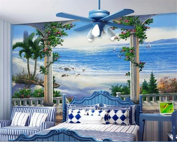 beibehang Dream красивый пляжный пейзаж Средиземноморская фреска обои домашний декор диван фон обои для стен 3 d