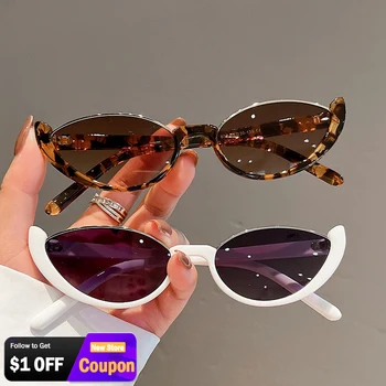 2023 Ретро Маленькие солнцезащитные очки в полурамке UV400, Женские Кошачьи глаза, Модные Винтажные Современные очки, Модные Роскошные Дизайнерские Солнцезащитные очки