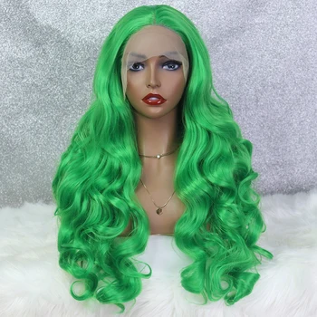 Синтетические термостойкие парики для косплея трансвеститов зеленого цвета 180 плотности 13х4 с волнистым кружевом спереди для черных женщин, предварительно выщипанные