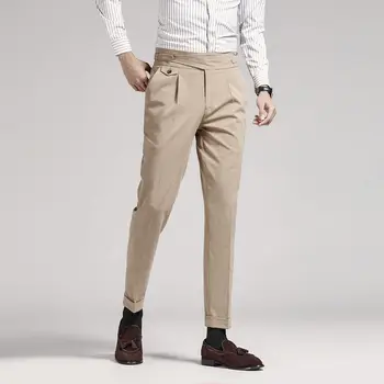 Мужские весенне-осенние модные деловые повседневные брюки в винтажном стиле, костюмные брюки, мужские эластичные прямые официальные брюки, большие размеры C11