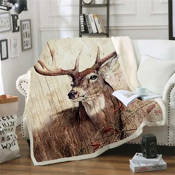 Флисовое одеяло для охоты на оленя с 3D принтом Шерп-одеяло на кровать Домашний текстиль Сказочные аксессуары для ДОМА