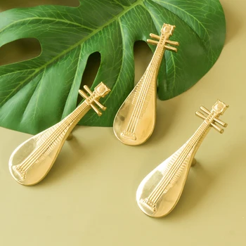 Латунные китайские музыкальные инструменты в стиле ретро-ручка в форме Pipa, дверная ручка шкафа, Выдвижные ящики, ручки для мебели.