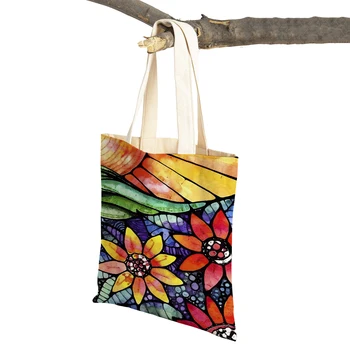 Двусторонняя мультяшная Прозрачная сумка для покупок в супермаркете с подсолнухами, женская сумка-тоут, холщовые женские сумки для покупок в цветочек
