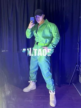 Ночной клуб bar DS мужской и женский костюм певца Dj BV green хип-хоп бренда conjoined frock GoGo costume