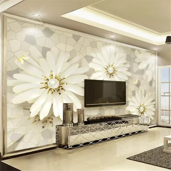 wellyu Пользовательские обои 3d Европейские золотые драгоценности цветы мозаичный камень ТВ фон стены papel tapiz фотообои tapety