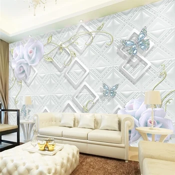 wellyu Простые красивые рельефные белые трехмерные цветы 3D ТВ фон стены на заказ большая фреска зеленые обои