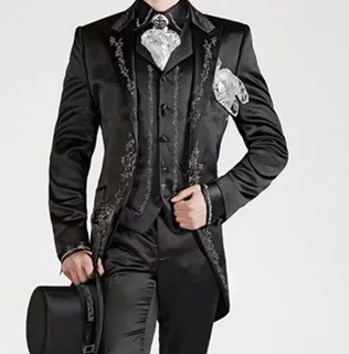 Новейший черный сшитый на заказ атласный свадебный костюм для мужчин, 3 предмета, смокинги, сшитые на заказ, мандариновый лацкан для выпускного вечера, тонкий блейзер новейшего дизайна