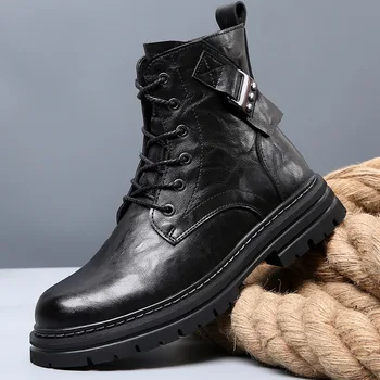 Зимние мужские ботинки Leahter, мотоциклетные ботинки с высоким берцем, модные повседневные ботильоны для мужчин, армейская охотничья теплая обувь