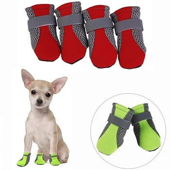 Обувь для домашних собак, Дышащая Водонепроницаемая сетка для прогулок на открытом воздухе, Мягкая летняя обувь для домашних животных, безопасные светоотражающие ботинки для маленьких средних собак