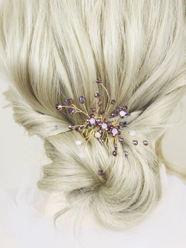 Расческа с фиолетовым цветком, аксессуары для волос невесты, женские хрустальные украшения ручной работы, подарки для подружек невесты на выпускной