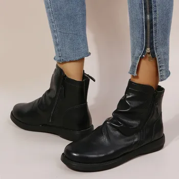 Зимние и осенние ботинки, Женские короткие ботинки, обувь на платформе, водонепроницаемая обувь, Женская Кожаная рабочая обувь