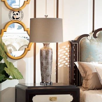 Настольная лампа из керамики в скандинавском стиле, змеиная кожа, тканевый абажур E27, Современный свет, Роскошная вилла, Декоративное освещение отеля