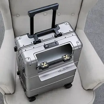 Мужской чемодан-тележка из 100% алюминиево-магниевого сплава, высококачественный кейс для пароля при посадке, ручная кладь