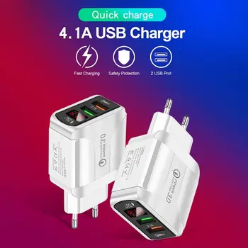 Новое зарядное устройство USB Quick Charge 3.0 PD, 2 порта, быстрая зарядка для зарядного устройства для телефона, USB-порт, настенный адаптер, зарядные устройства для светодиодных дисплеев
